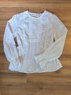 NYDJ White Lace Panel Long Sleeve Blouse